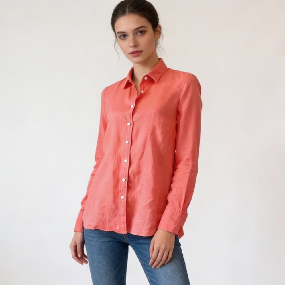 J. CREW FACTORY | Coral Pink Linen Button Down Top Sz S